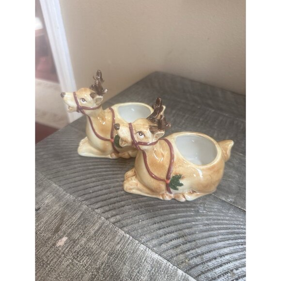 Reindeer Creamer Vintage Otagiri Figural Mary Ann Baker Hand Painted Set Of 2 - Picture 2 of 5
